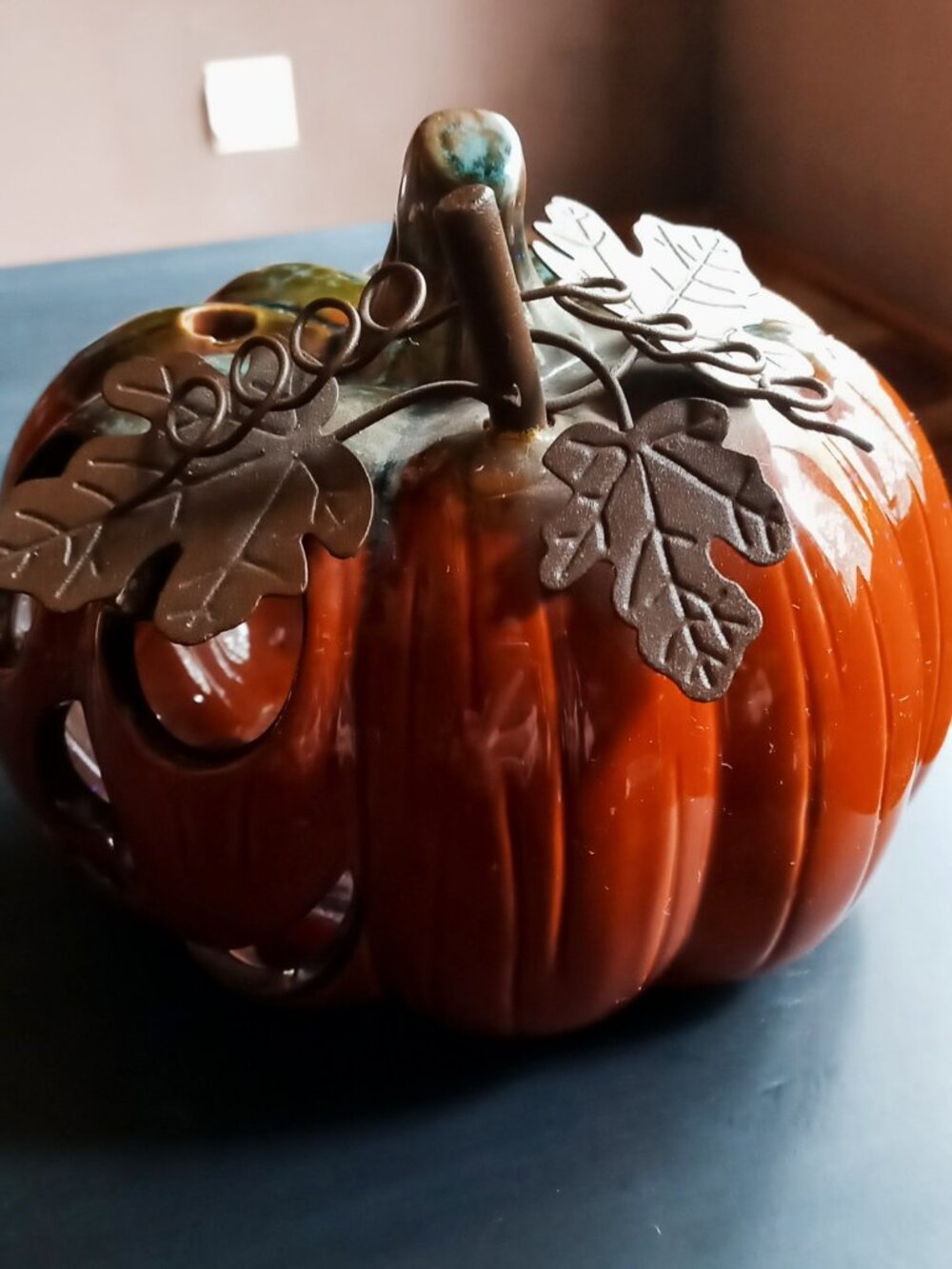 Halloween Pumpkin Jack-O-Lantern Ceramic Tealight Votive Candle Holder - Picture 6 of 16